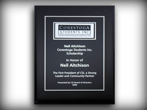 Custom black piano finish plaque with engraved metal plate & logo plate